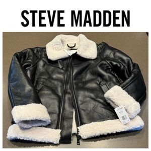 NWT STEVE MADDEN Faux Shearling Trim Faux Leather Jacket Sz: S